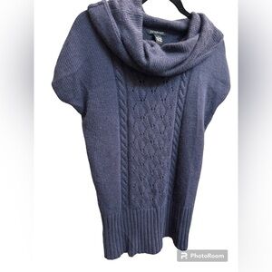 ANGORA PARAPHRASE Rabbit Wool Blue Cowl Neck Short sleeve Sweater Holiday SM EUC